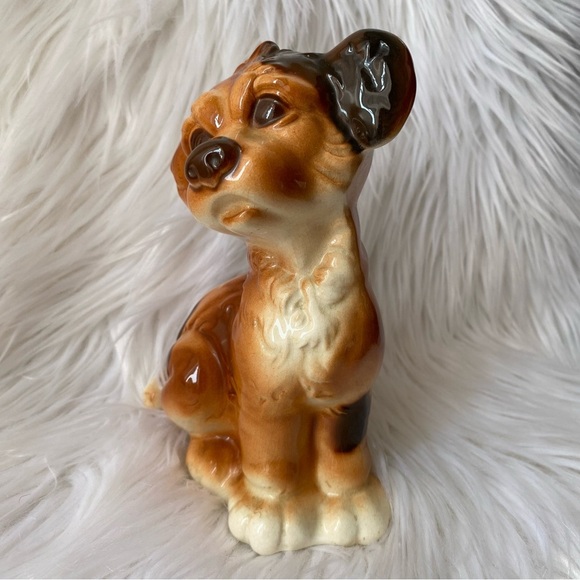 Vintage Royal Copley Ceramic Terrier Puppy Dog Sitting Brown Figurine 50’s Cute - Picture 2 of 9
